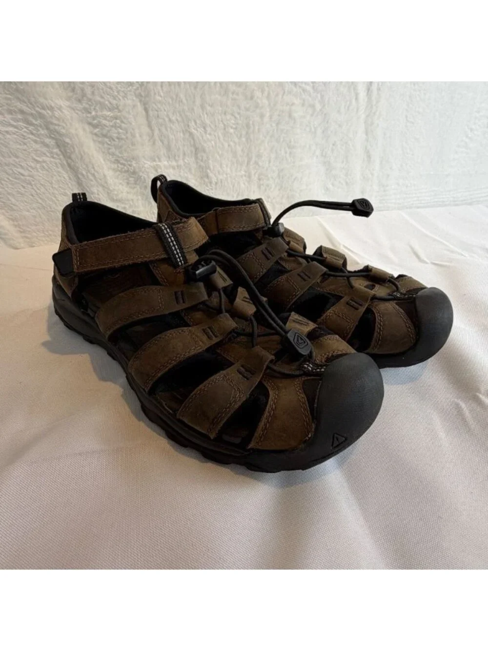 KEEN Brown Leather Sport Sandals Mens Size 7 39 Speed Laces Flat Shoes 1020616